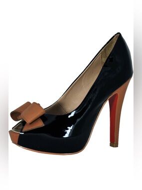 Bruno Menegatti Womens Size 8 Black Platform 5" Heel Peep Toe Bow Reg. $138